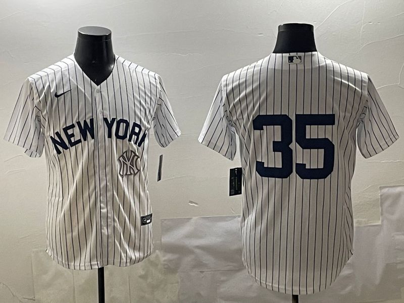 Men New York Yankees #35 No Name White Stripe Game 2025 Nike MLB Jersey style 3165